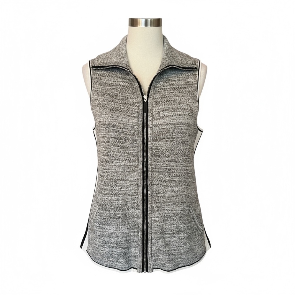 Weekends by Chico's, Size 1, Gray Knit Vest with black Accents